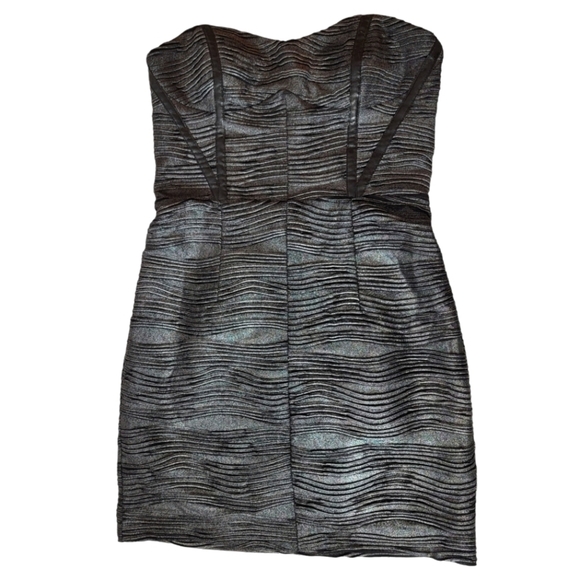 HAILEY LOGAN Strapless Mini Dress Corset Black Textured Metallic Striped‎ Lined - Picture 3 of 15
